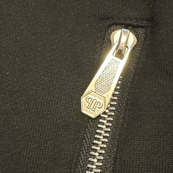 Philipp Plein Men XXL Track Jacket Mockneck Full Zip Crystal Spell out Black - Picture 6 of 14